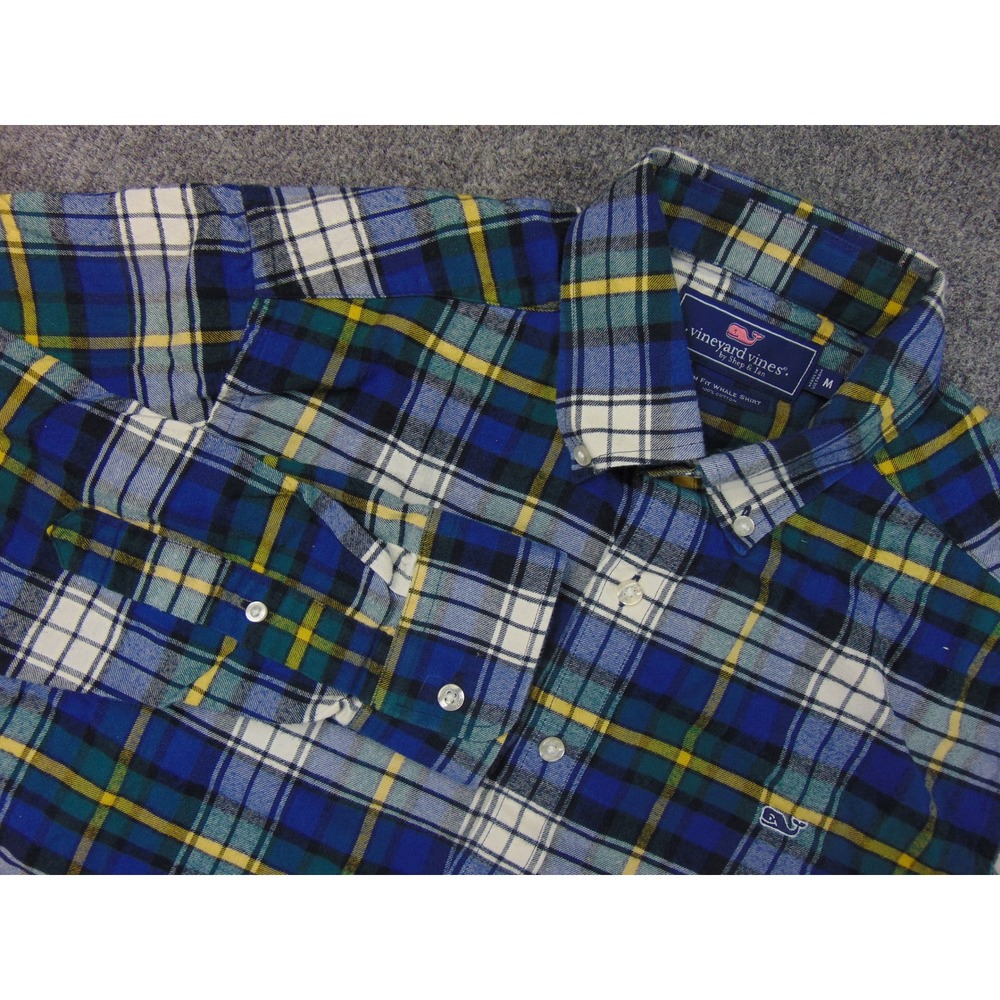 Vineyard‎ Vines Flannel Shirt Mens Med Slim Fit Blue Plaid Button Down Collar